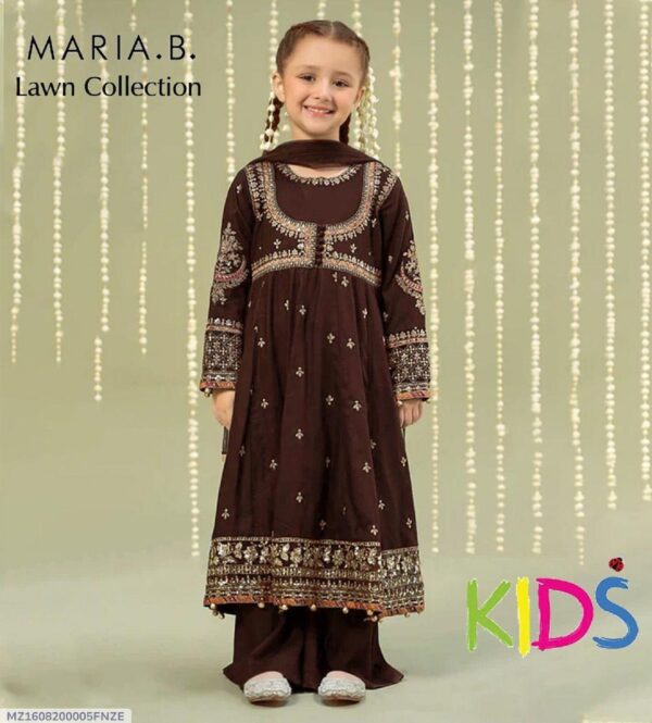 3 Pcs Girl's Lawn Embroidered Unstitched Suit