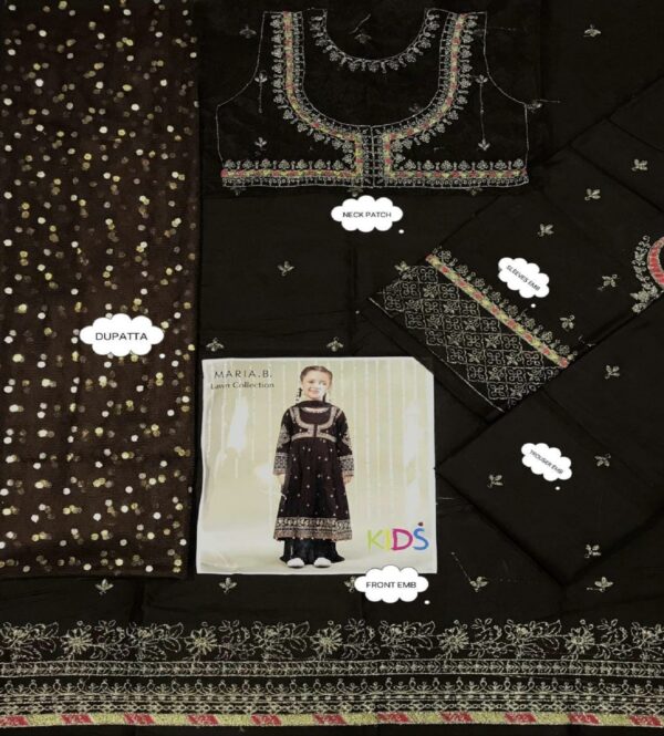 3 Pcs Girl's Lawn Embroidered Unstitched Suit - Image 2