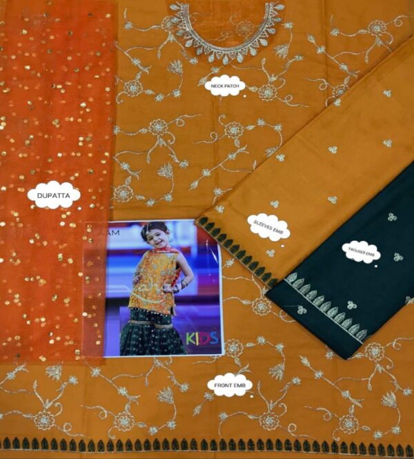 3 Pcs Girl's Lawn Embroidered Unstitched Suit - Image 2