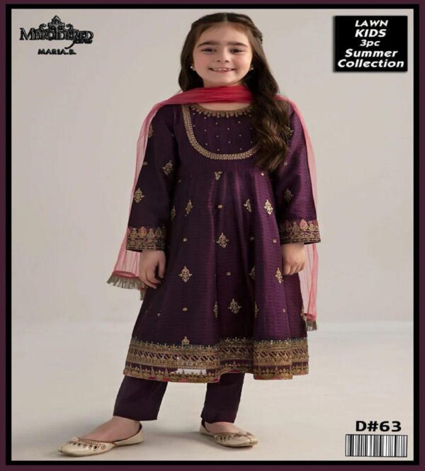 Charming Girl's 3 Pcs Embroidered Lawn Suit With Dupatta