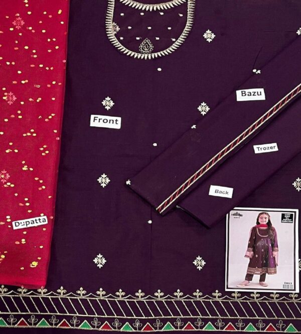 Charming Girl's 3 Pcs Embroidered Lawn Suit With Dupatta - Image 2
