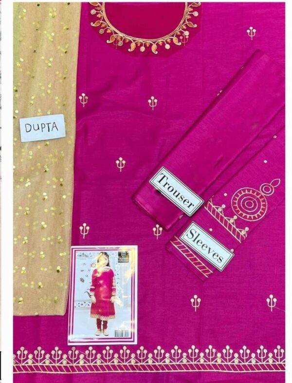 Charming Girl's 3 Pcs Embroidered Lawn Suit With Dupatta - Image 2
