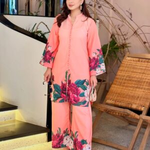Digital Front & Back Floral Print Co-Ord Set (2PCs) Stitched – Premium Silk Elegance