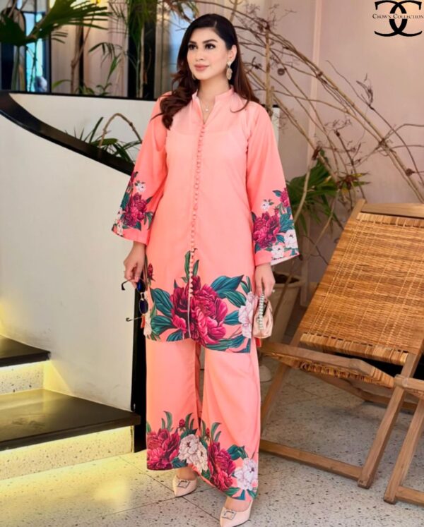 Digital Front & Back Floral Print Co-Ord Set (2PCs) Stitched – Premium Silk Elegance