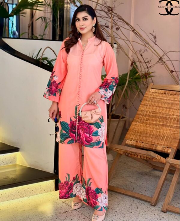 Digital Front & Back Floral Print Co-Ord Set (2PCs) Stitched – Premium Silk Elegance - Image 2