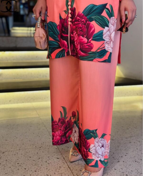 Digital Front & Back Floral Print Co-Ord Set (2PCs) Stitched – Premium Silk Elegance - Image 4
