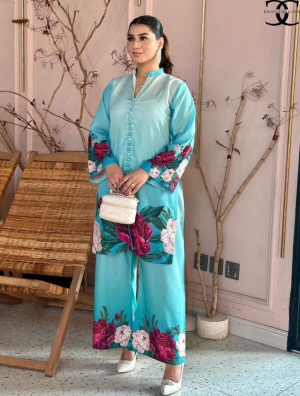 Digital Front & Back Floral Print Co-Ord Set (2PCs) Stitched – Premium Silk Elegance