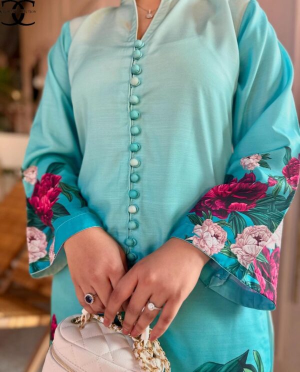 Digital Front & Back Floral Print Co-Ord Set (2PCs) Stitched – Premium Silk Elegance - Image 2