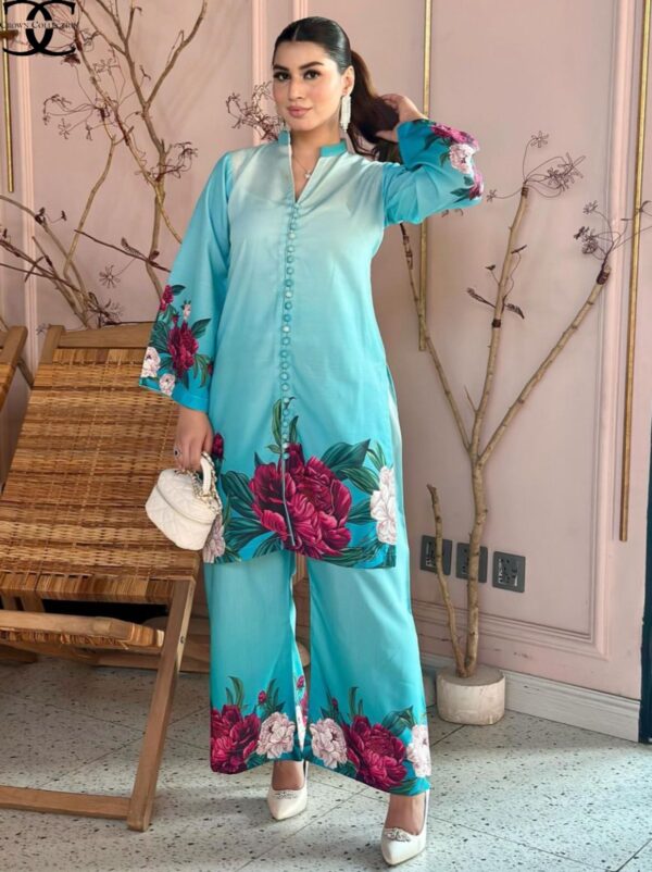 Digital Front & Back Floral Print Co-Ord Set (2PCs) Stitched – Premium Silk Elegance - Image 4