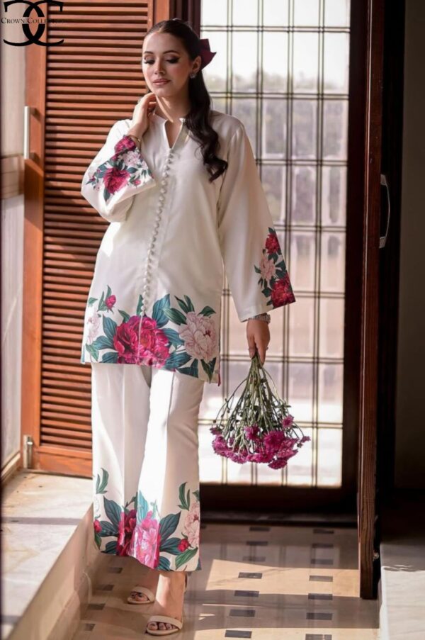 Digital Front & Back Floral Print Co-Ord Set (2PCs) Stitched – Premium Silk Elegance - Image 3