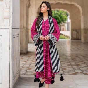 ChatGPT said: 3-piece lawn suit featuring a beautifully printed lawn shirt, paired with a soft voile printed dupatta and a matching trouser. Perfect for everyday elegance and breathable comfort