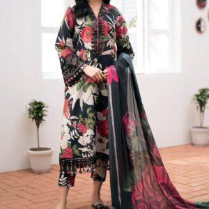 3Piece Heavy Embroidered Lawn Suit (Printed Lawn Dupatta)-1501