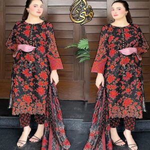 Trendy 3-Pc Digital Printed Shirt Set – Handwork Detailing & Flapper Cord