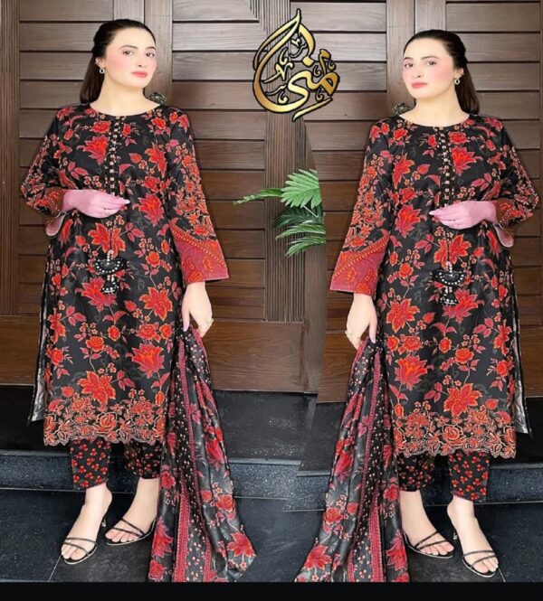 Trendy 3-Pc Digital Printed Shirt Set – Handwork Detailing & Flapper Cord