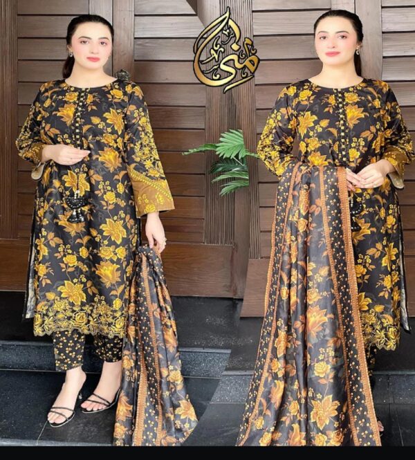 Trendy 3-Pc Digital Printed Shirt Set – Handwork Detailing & Flapper Cord - Image 2