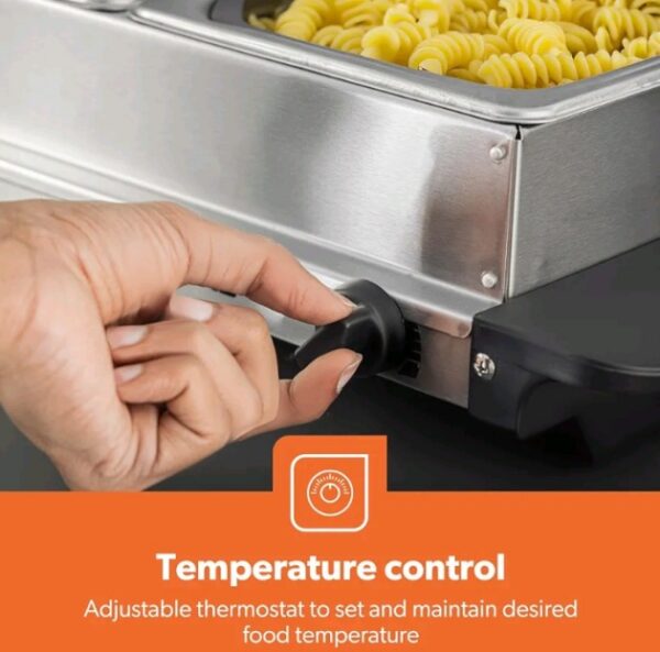 GEEPAS 300W Electric 3 x 2.4 Litre Stainless Steel Buffet Trays with Lids_Food Warmer Buffet Server for Table_ GBS 9361 - Image 4