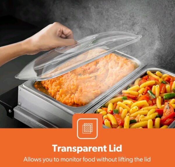 GEEPAS 300W Electric 3 x 2.4 Litre Stainless Steel Buffet Trays with Lids_Food Warmer Buffet Server for Table_ GBS 9361 - Image 6
