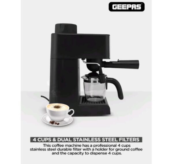 Geepas-Cappuccino Maker, Automatic Pressure Release, GCM6109 |Control Knob with Indicator Lights | 240ml Aluminium Water Tank | Makes Cappuccino & Espresso - Image 6