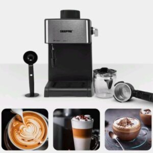 Geepas-Cappuccino Maker, Automatic Pressure Release, GCM6109 |Control Knob with Indicator Lights | 240ml Aluminium Water Tank | Makes Cappuccino & Espresso