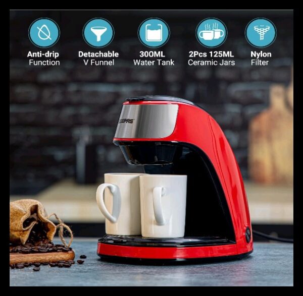 Geepas GCM41508 Espresso Machine Barista Electric Coffee Maker with Pump, 0.3 Liter Capacity, Red/Black - Image 4