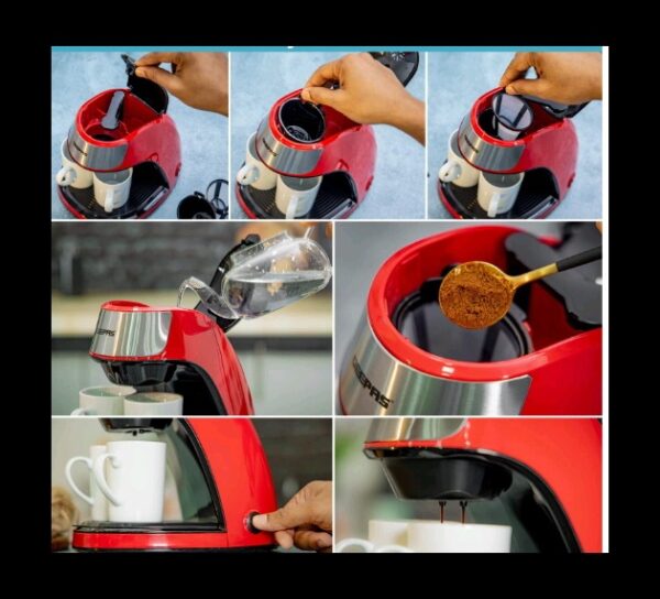 Geepas GCM41508 Espresso Machine Barista Electric Coffee Maker with Pump, 0.3 Liter Capacity, Red/Black - Image 6