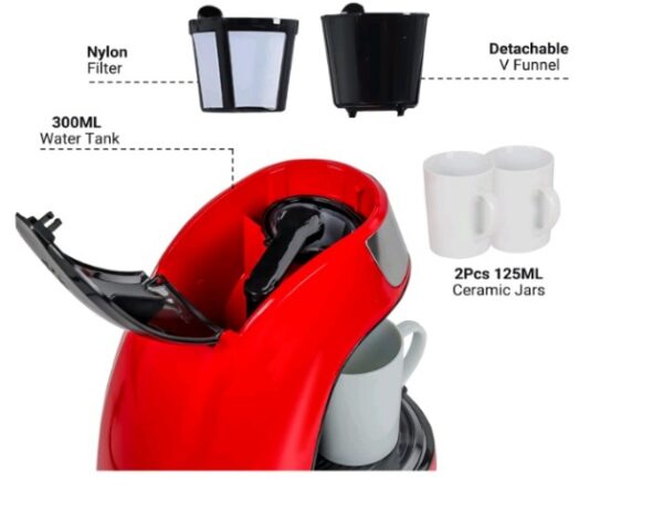 Geepas GCM41508 Espresso Machine Barista Electric Coffee Maker with Pump, 0.3 Liter Capacity, Red/Black - Image 2