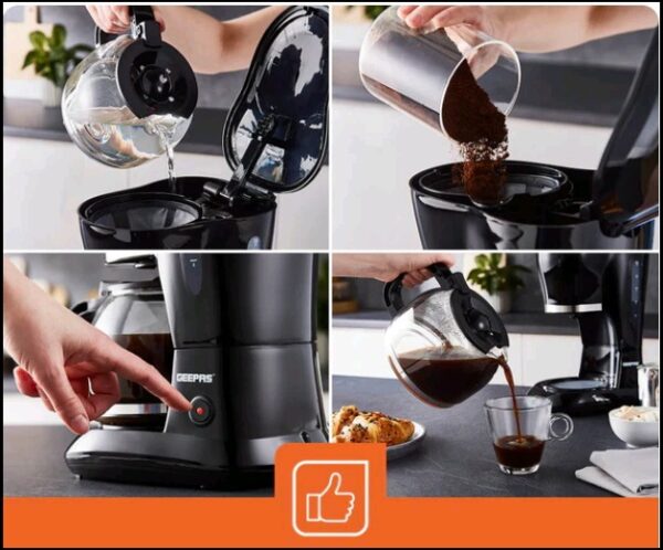 GEEPAS 1.5L Digital Filter Coffee GCM41505UK Machine| 800W Coffee Maker for Instant Coffee, Espresso, Macchiato & More |  Anti-Drip Function, Automatic Turn-Off Feature - Image 3