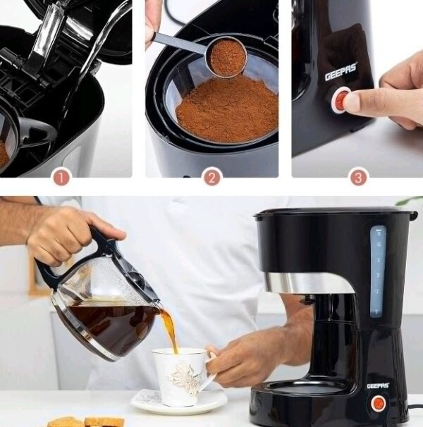 Coffee Maker/Filter Coffee Machine With High Temperature Glass Carafe/Keep Warm & Anti-Drip Function/Reusable Filter, On/ Off Switch With Indicator Light 1.5 L 1000 W GCM6103 Black - Image 6