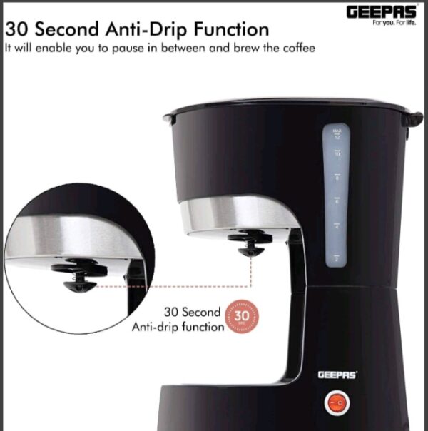 Coffee Maker/Filter Coffee Machine With High Temperature Glass Carafe/Keep Warm & Anti-Drip Function/Reusable Filter, On/ Off Switch With Indicator Light 1.5 L 1000 W GCM6103 Black - Image 5