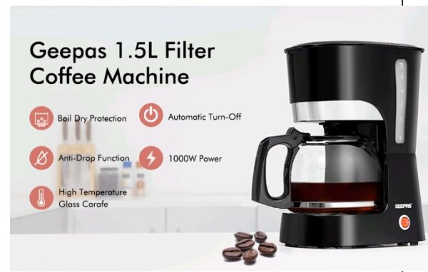 Coffee Maker/Filter Coffee Machine With High Temperature Glass Carafe/Keep Warm & Anti-Drip Function/Reusable Filter, On/ Off Switch With Indicator Light 1.5 L 1000 W GCM6103 Black - Image 11